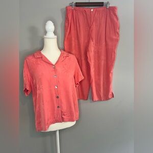 Coral Button-Up Shirt and Pants Set Size XLarge Petite